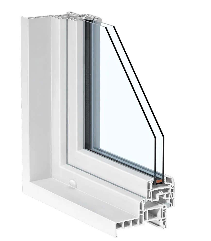 Détail du profil et du vitrage d’une fenêtre PVC Firstline
