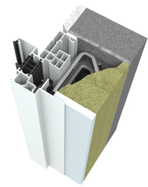 Rendu 3D du kit dépose totale : dormant avec cornières de finition intérieure recouvrant le doublage