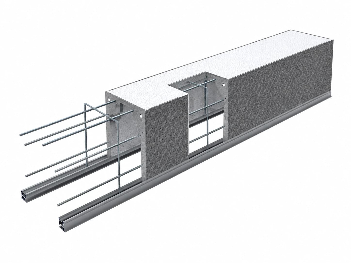 Coffre tunnel en polystyrène avec son armature métallique et ses profilés