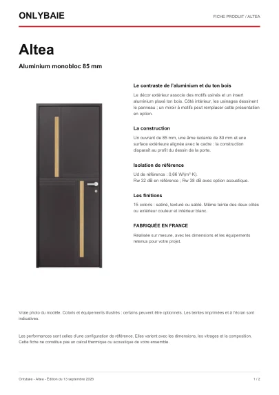 Aperçu : Fiche technique Altea