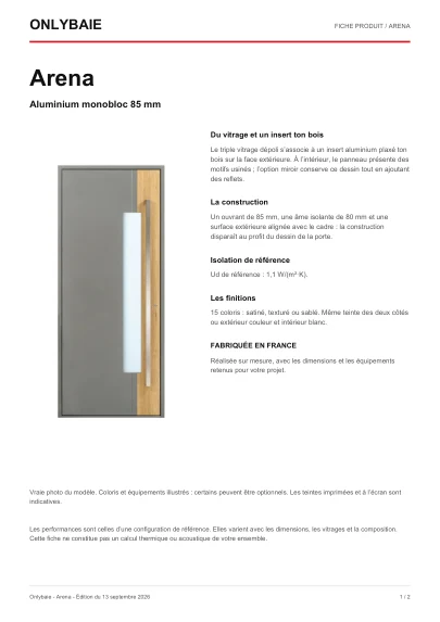 Aperçu : Fiche technique Arena