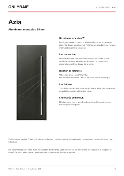 Aperçu : Fiche technique Azia