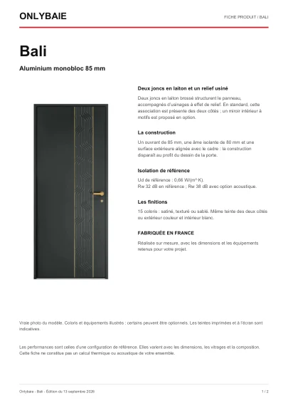 Aperçu : Fiche technique Bali