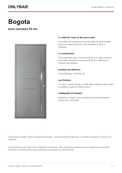 Aperçu : Fiche technique Bogota