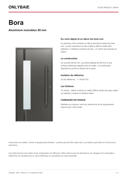 Aperçu : Fiche technique Bora