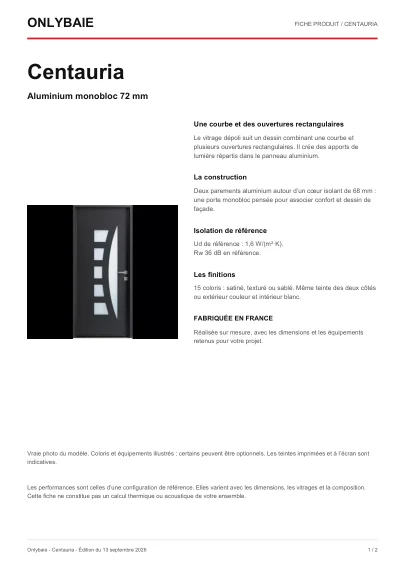 Aperçu : Fiche technique Centauria