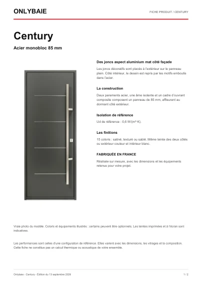 Aperçu : Fiche technique Century