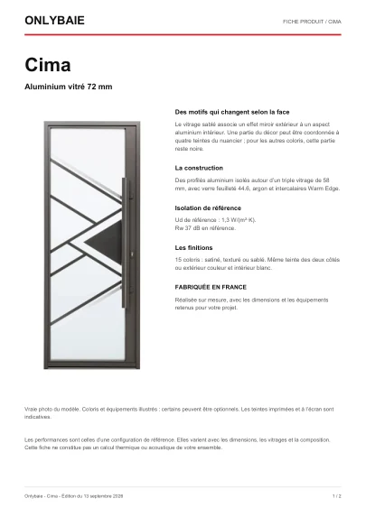 Aperçu : Fiche technique Cima