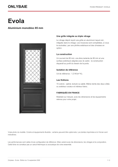 Aperçu : Fiche technique Evola