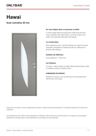 Aperçu : Fiche technique Hawai