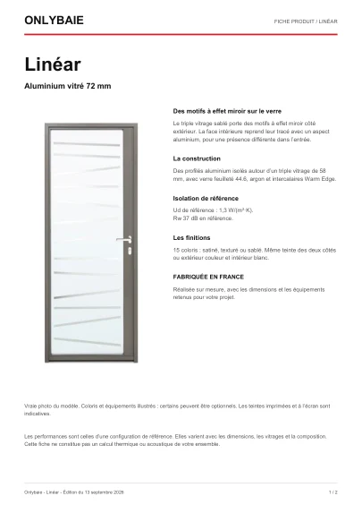 Aperçu : Fiche technique Linéar