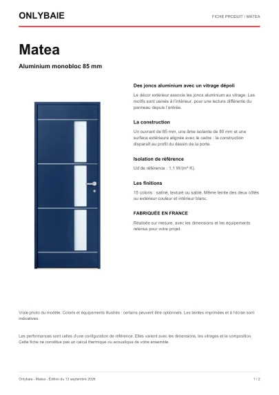 Aperçu : Fiche technique Matea