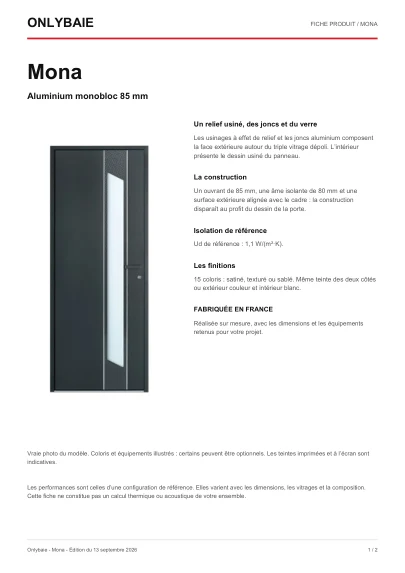 Aperçu : Fiche technique Mona