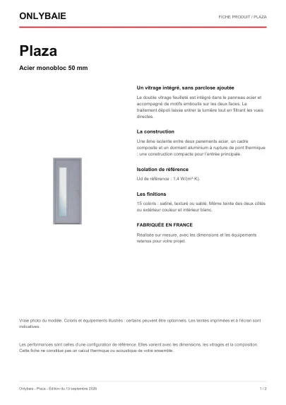 Aperçu : Fiche technique Plaza