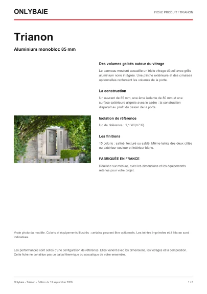 Aperçu : Fiche technique Trianon