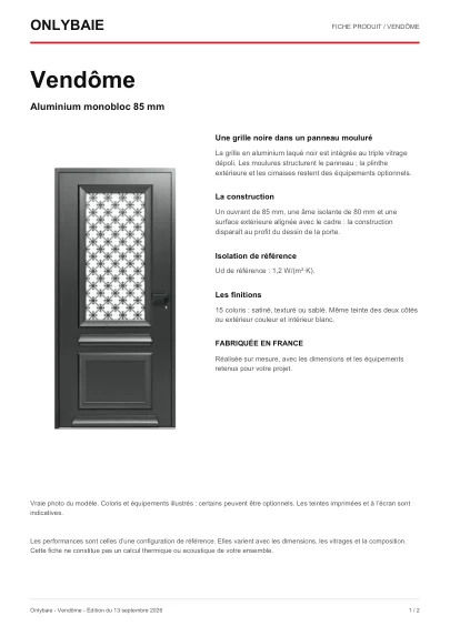 Aperçu : Fiche technique Vendôme