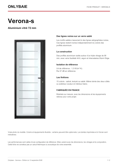 Aperçu : Fiche technique Verona-s