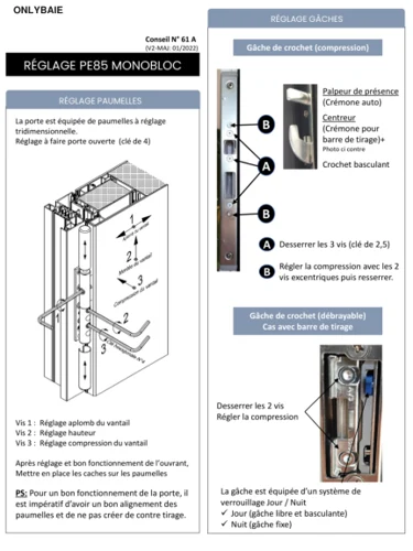 Aperçu : Réglages de la porte aluminium 85 mm