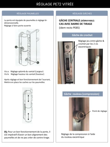 Aperçu : Réglages de la porte aluminium vitrée 72 mm
