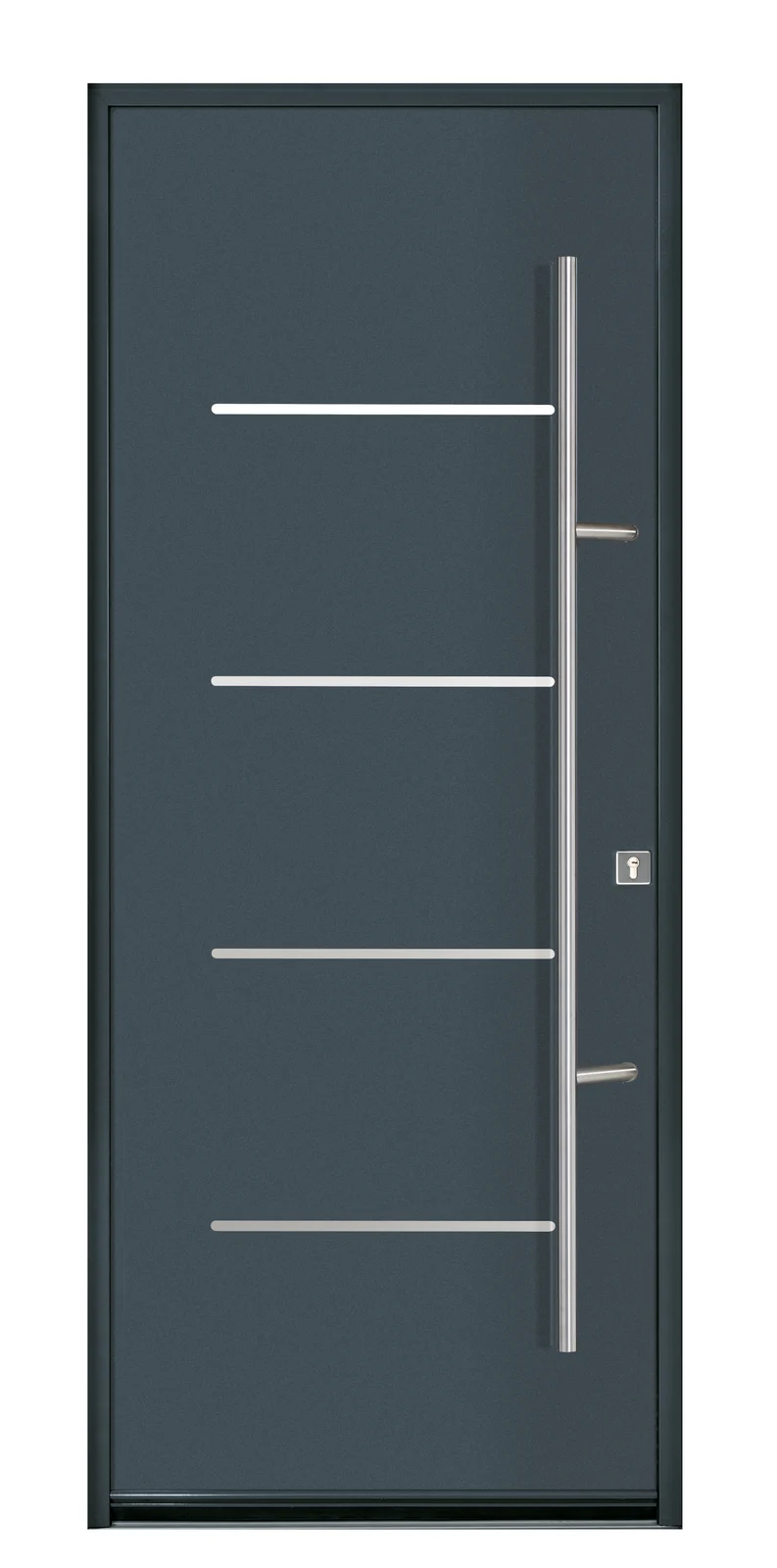 Porte Strate anthracite, quatre inserts horizontaux et barre de tirage Nacre