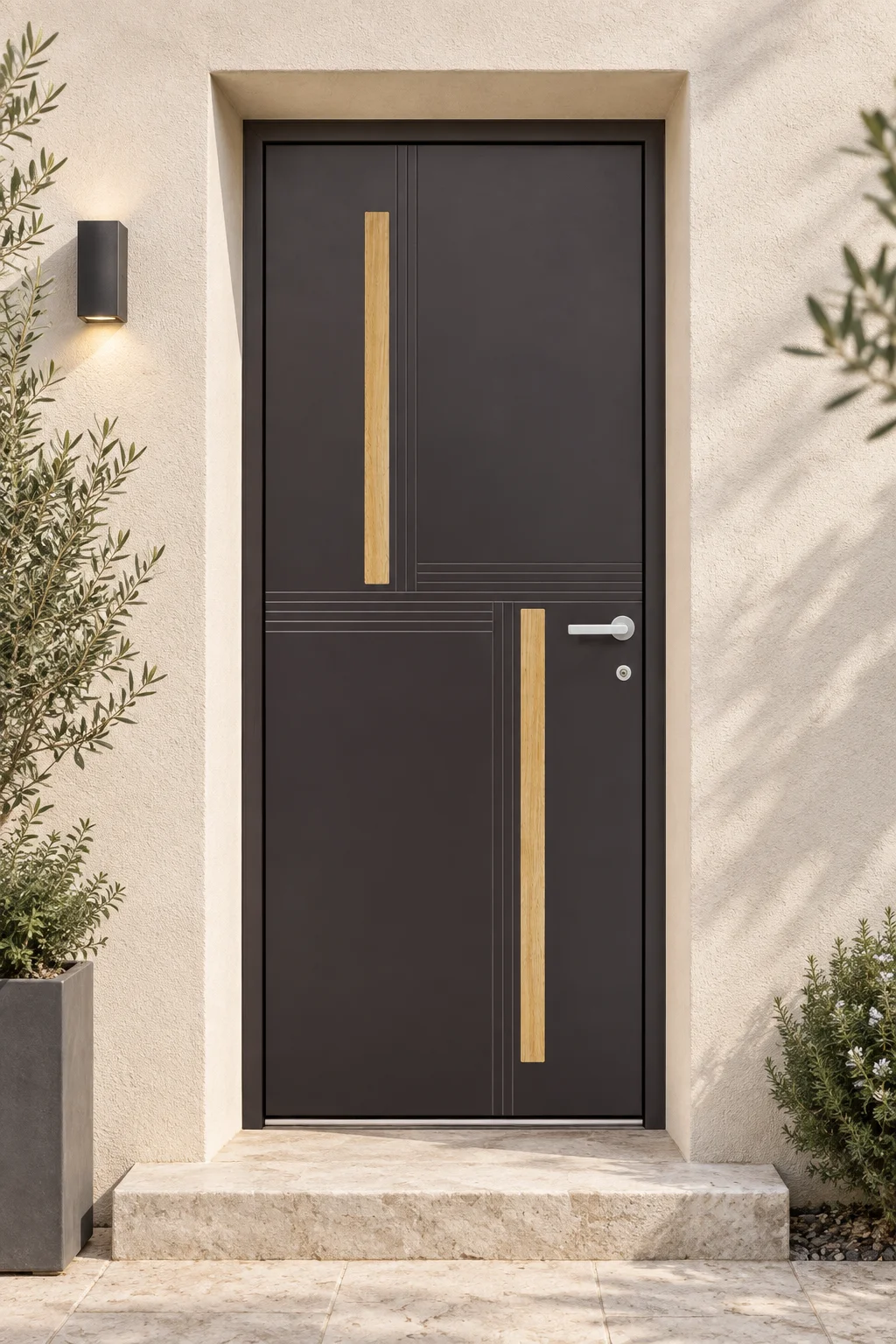 Porte d’entrée aluminium pleine Altea sur mesure · En situation