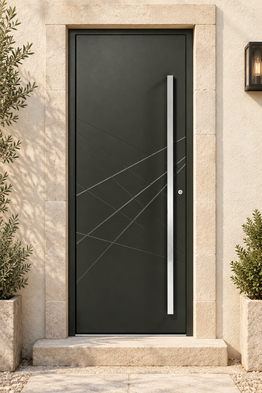 Porte d’entrée aluminium pleine Azia sur mesure en situation