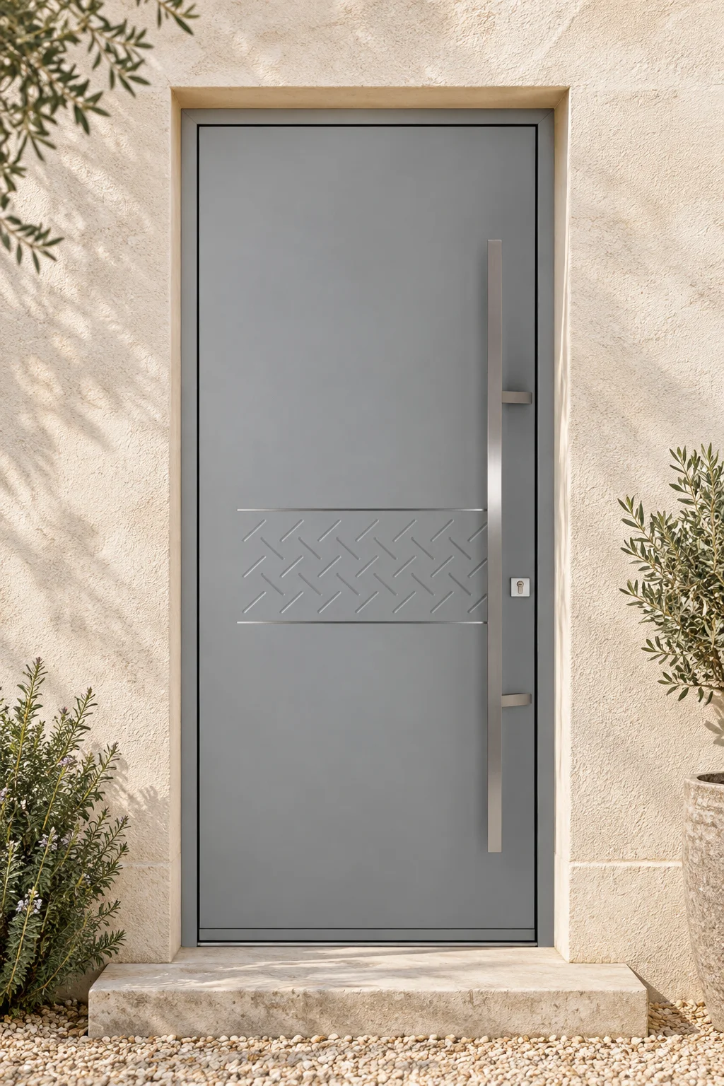 Porte d’entrée acier pleine Bogota sur mesure · En situation
