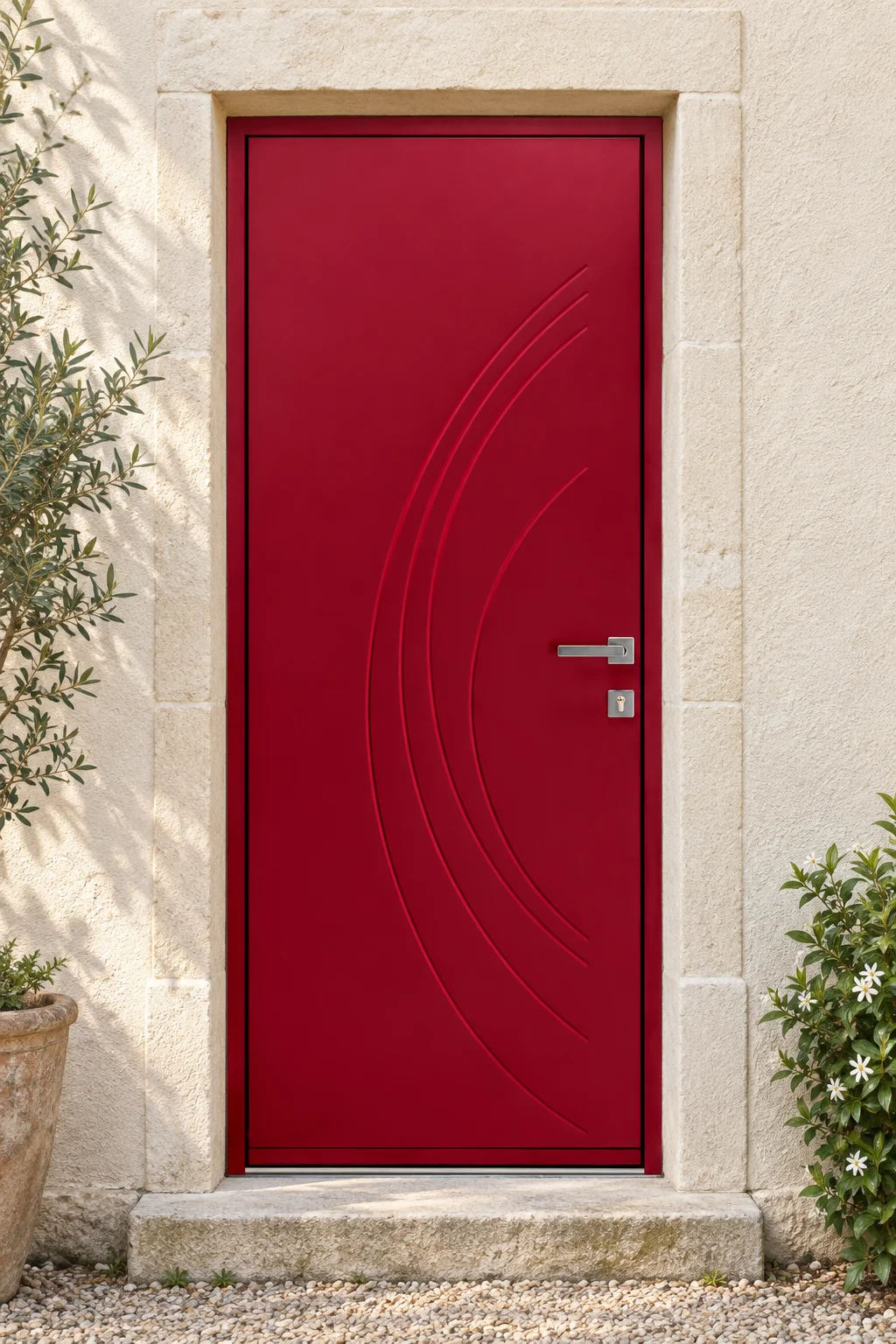 Porte d’entrée acier pleine Cancun sur mesure en situation