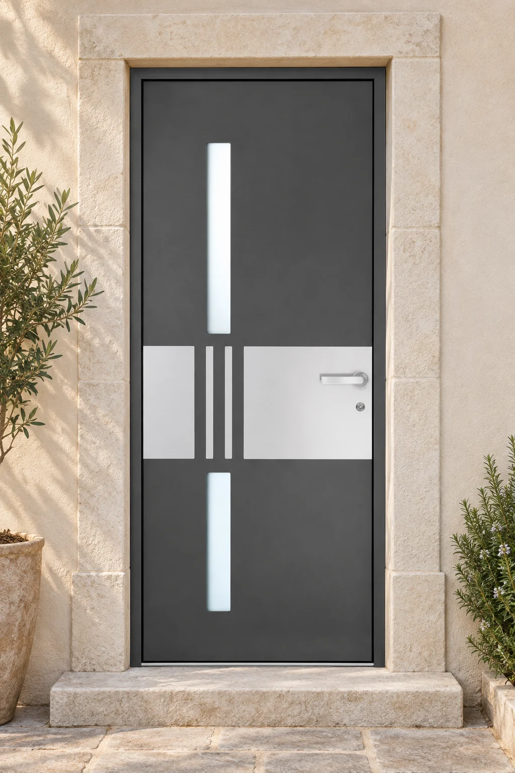 Porte d’entrée aluminium vitrée Capella sur mesure en situation