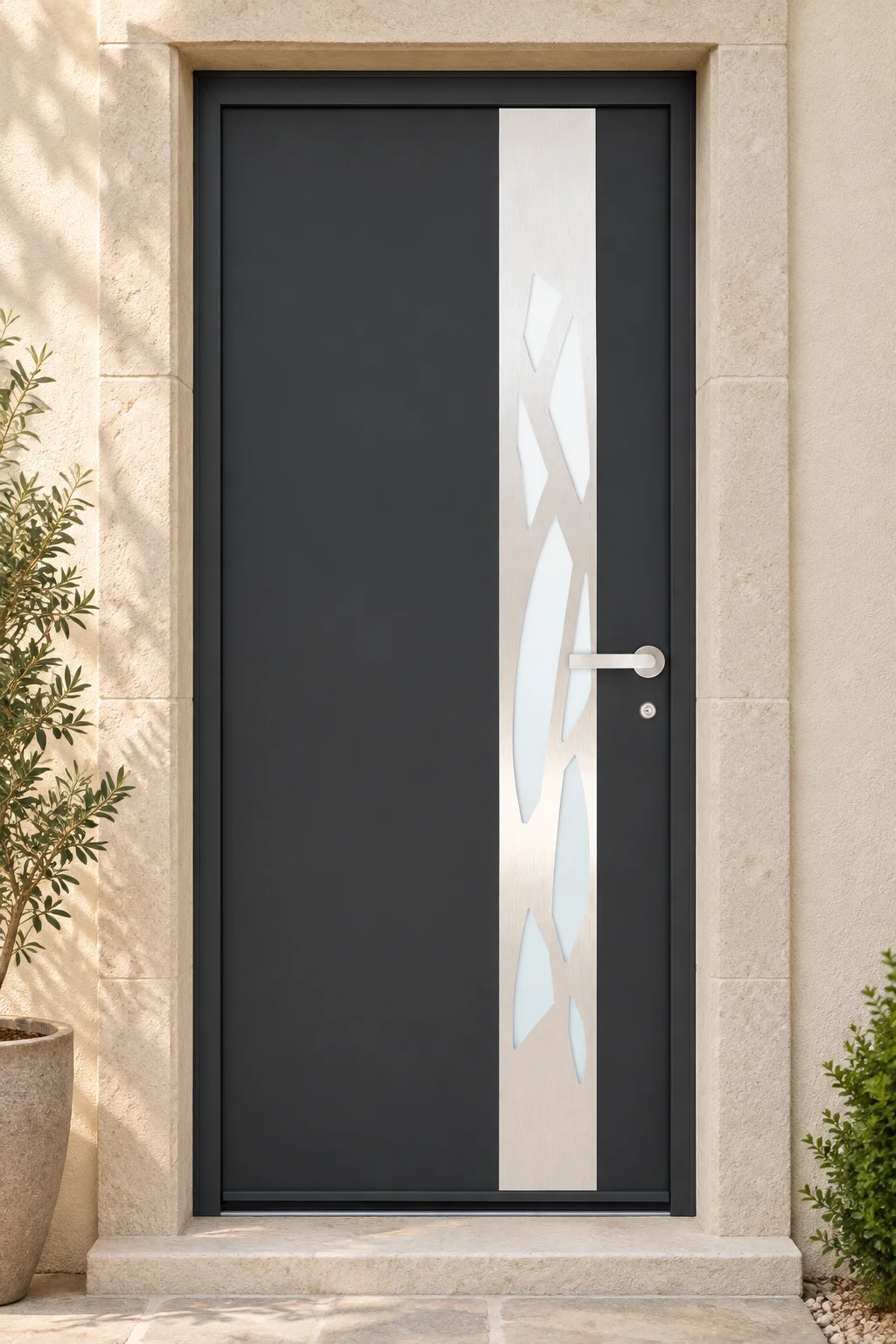 Porte d’entrée aluminium vitrée Costa sur mesure en situation