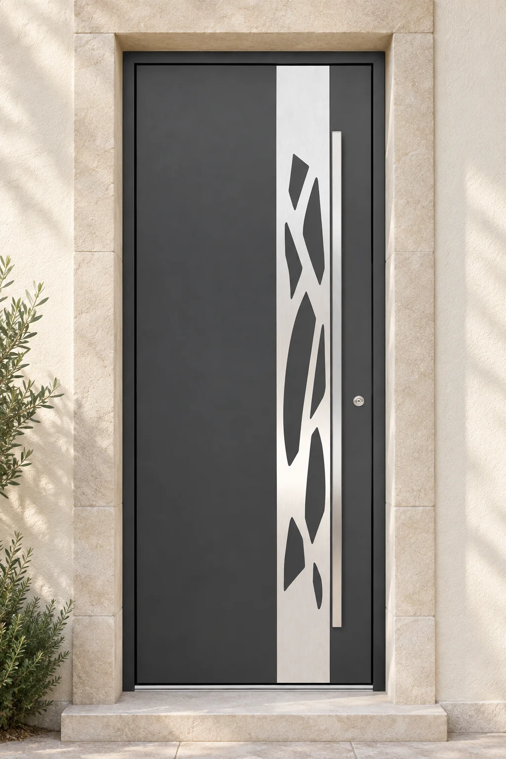 Porte d’entrée aluminium pleine Dama sur mesure en situation
