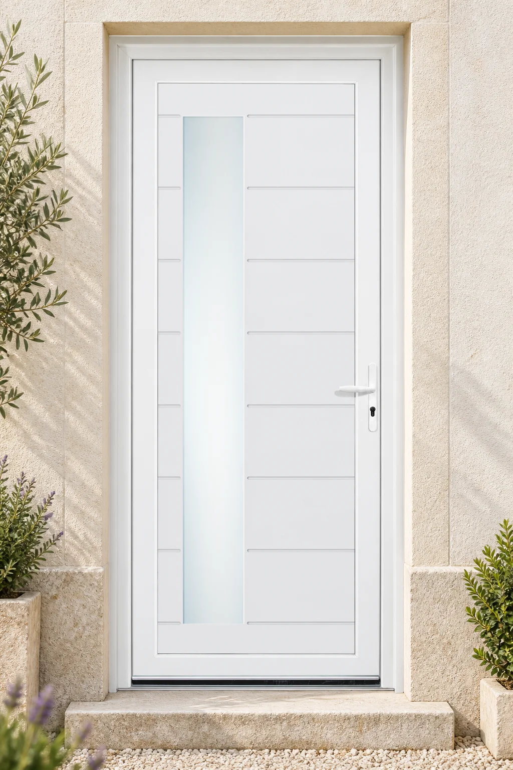 Porte d’entrée PVC vitrée Eridan sur mesure en situation