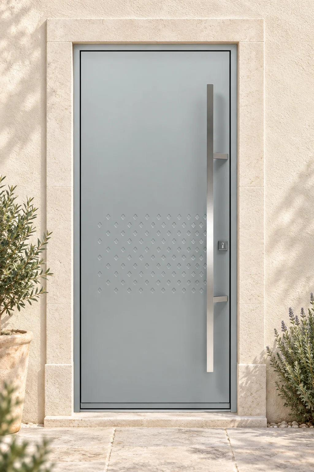 Porte d’entrée acier pleine Janeiro sur mesure · En situation