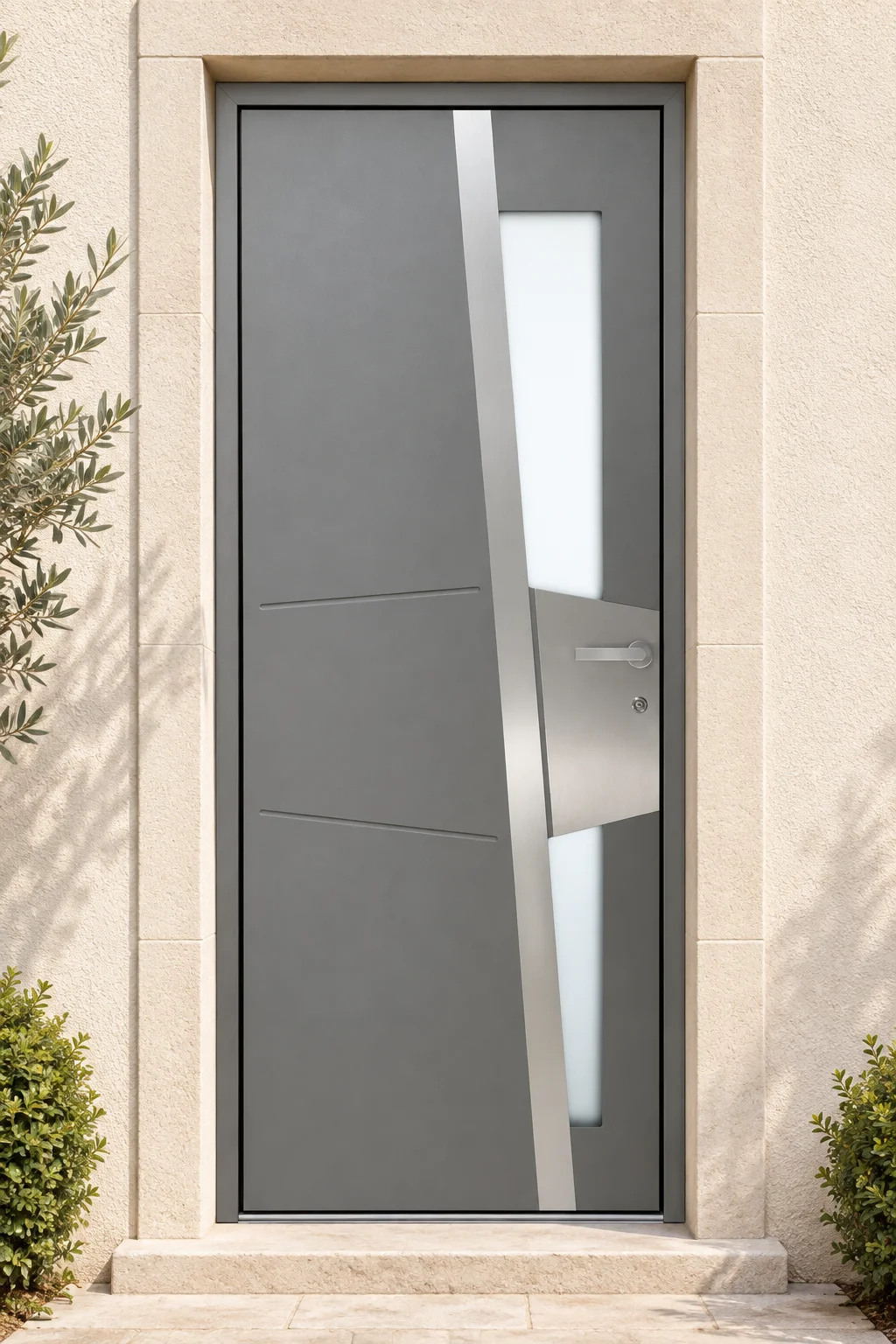 Porte d’entrée aluminium vitrée Java sur mesure en situation
