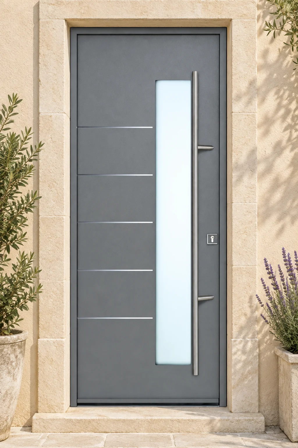 Porte d’entrée aluminium vitrée Latitude sur mesure en situation
