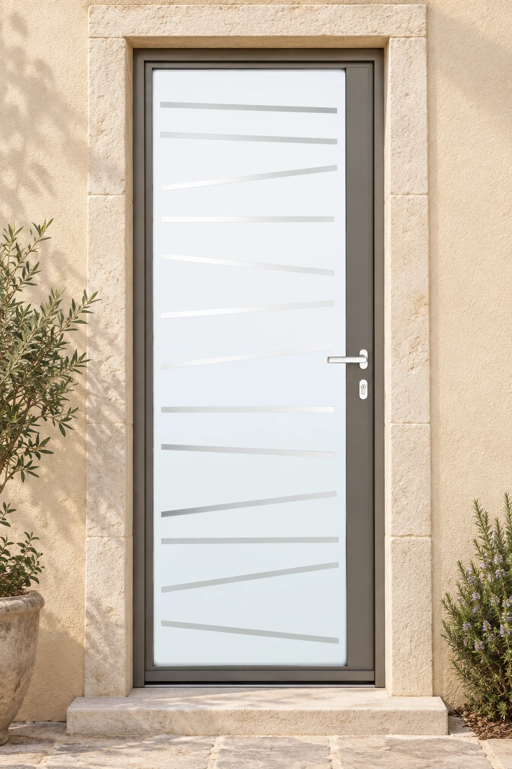 Porte d’entrée aluminium vitrée Linéar sur mesure en situation