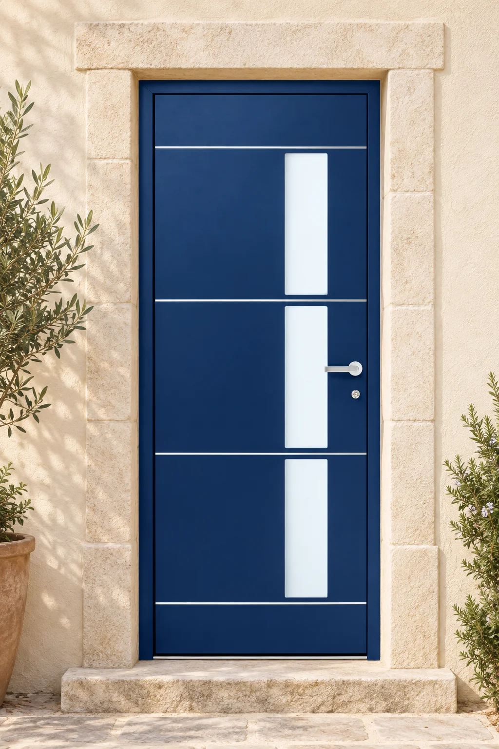 Porte d’entrée aluminium vitrée Matea sur mesure en situation