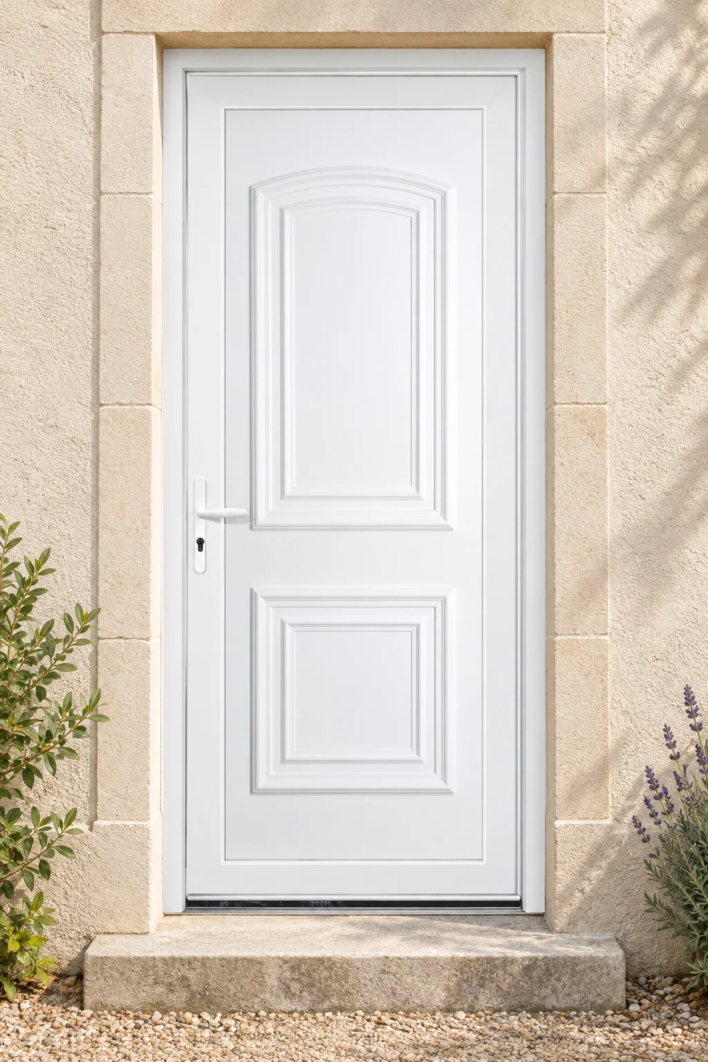 Porte d’entrée PVC pleine Muska sur mesure · En situation