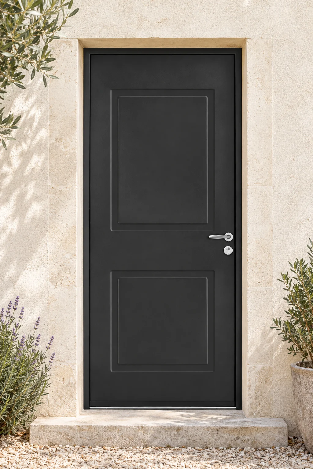 Porte d’entrée acier pleine Office sur mesure · En situation