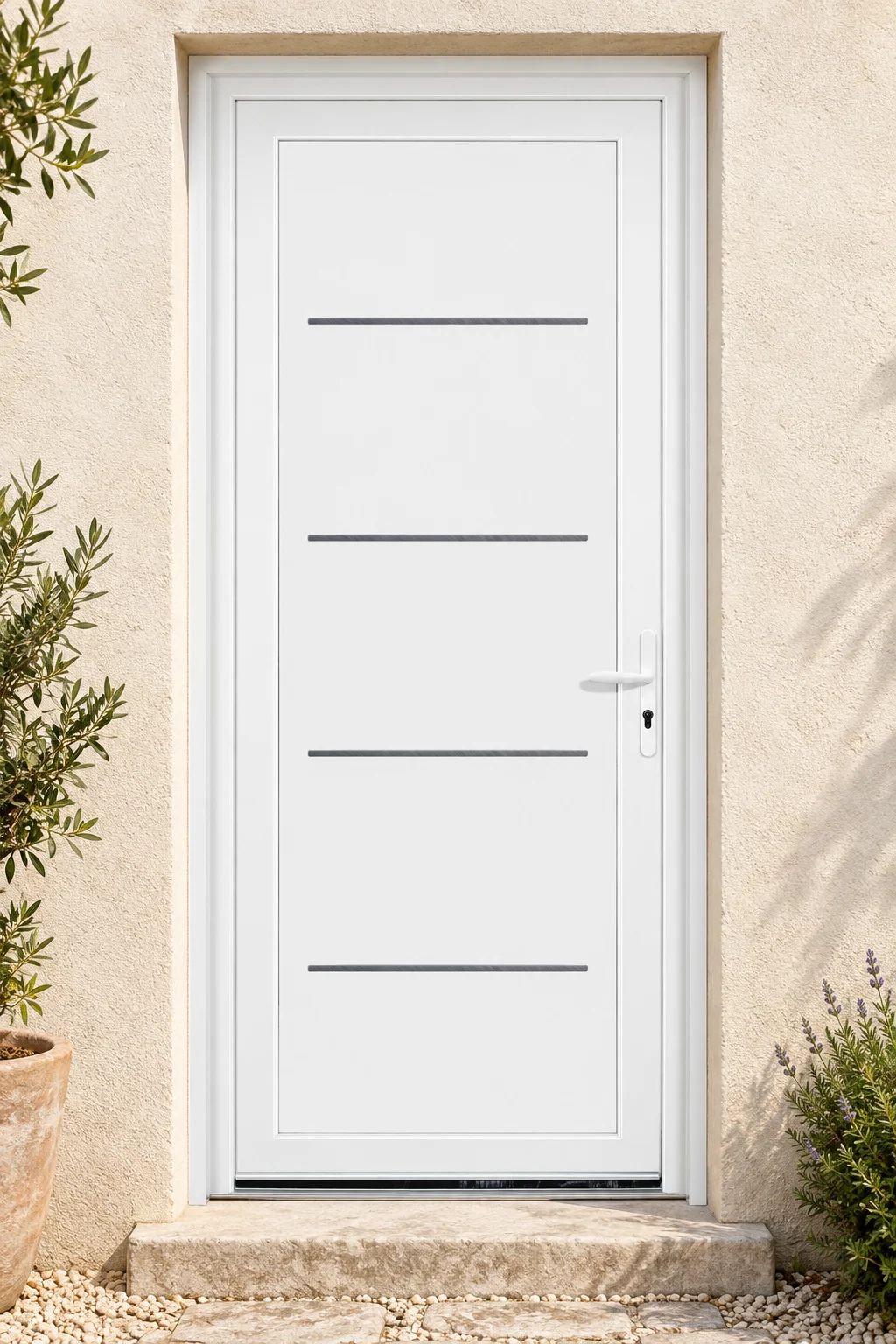 Porte d’entrée PVC pleine Orion sur mesure · En situation