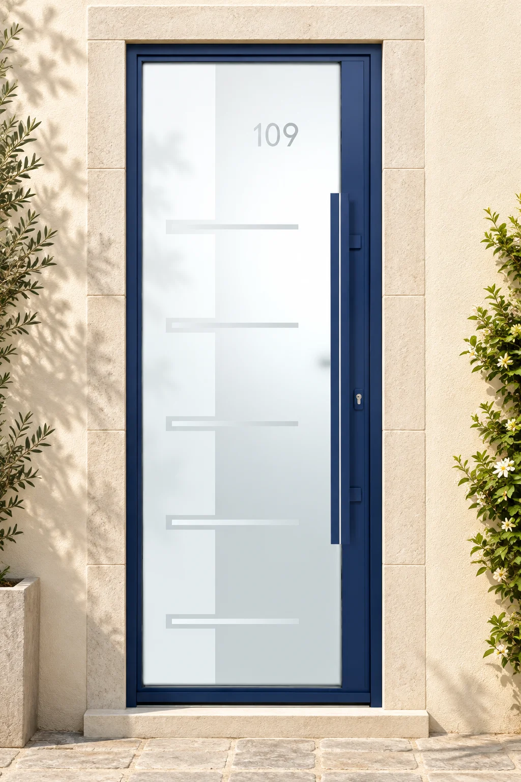 Porte d’entrée aluminium vitrée Rivage-s sur mesure en situation