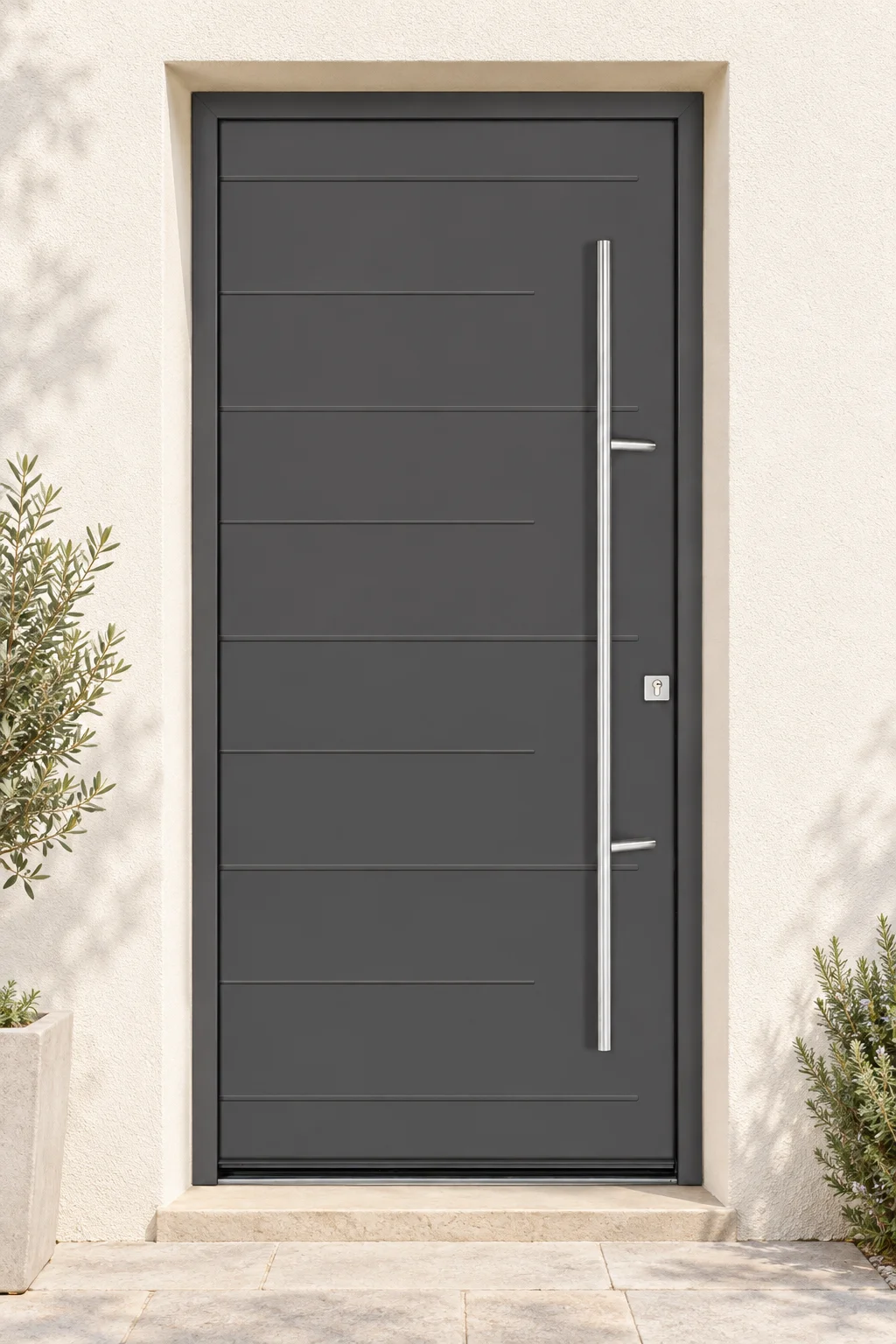 Porte d’entrée aluminium pleine Soprano sur mesure en situation