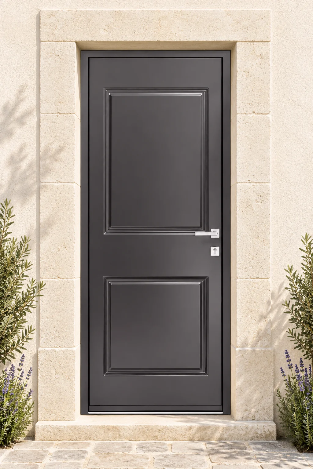 Porte d’entrée acier pleine Vienne sur mesure en situation