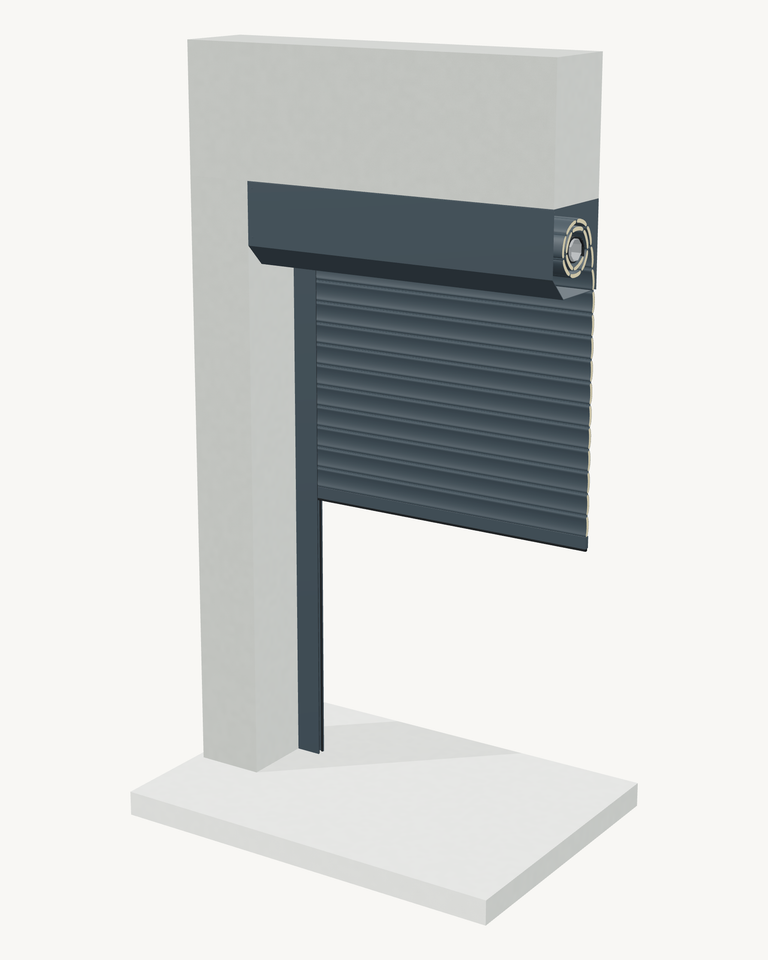 Porte enroulable en 3D : sous linteau, vers l’extérieur