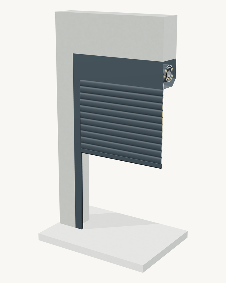 Porte enroulable en 3D : sous linteau, vers l’intérieur