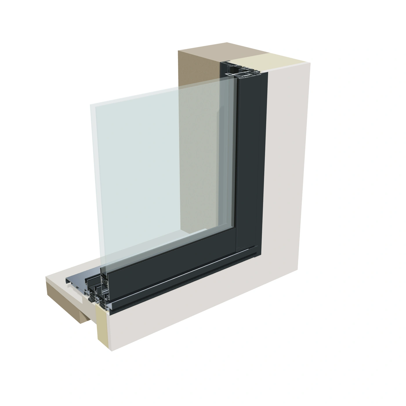 Coupe de fenêtre coulissante aluminium à trois rails en applique