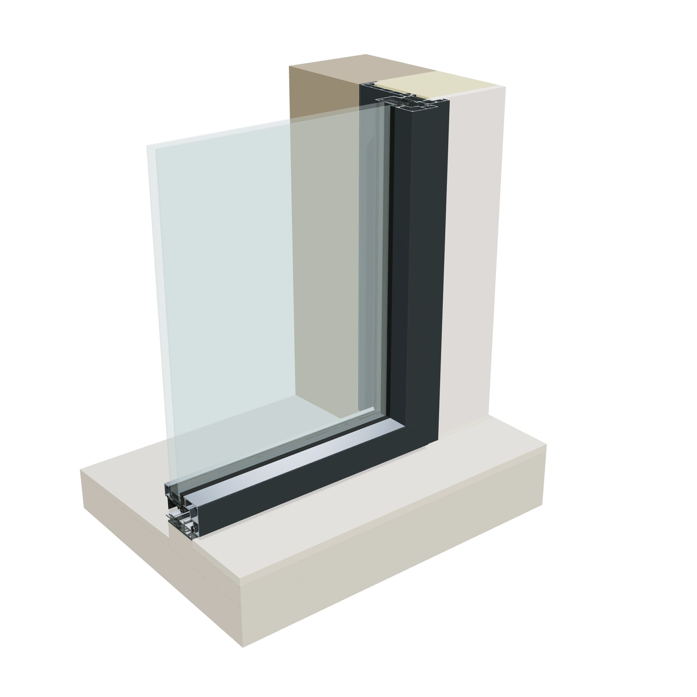 porte-fenêtre aluminium : coupe de principe en applique