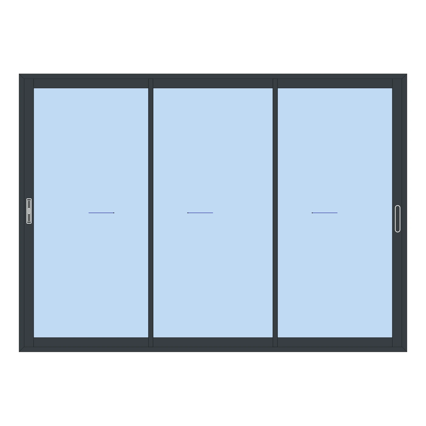 Baie coulissante aluminium 3 vantaux 3 rails – 3000 × 2150 mm – Gris anthracite RAL 7016