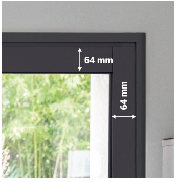 Détail coté d’un profil de fenêtre coulissante : 64 mm sur le montant et la traverse