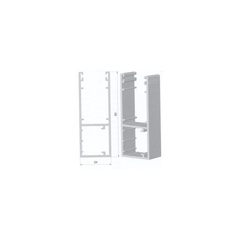Coupe et vue de profil d’une coulisse aluminium de 95 × 34 mm